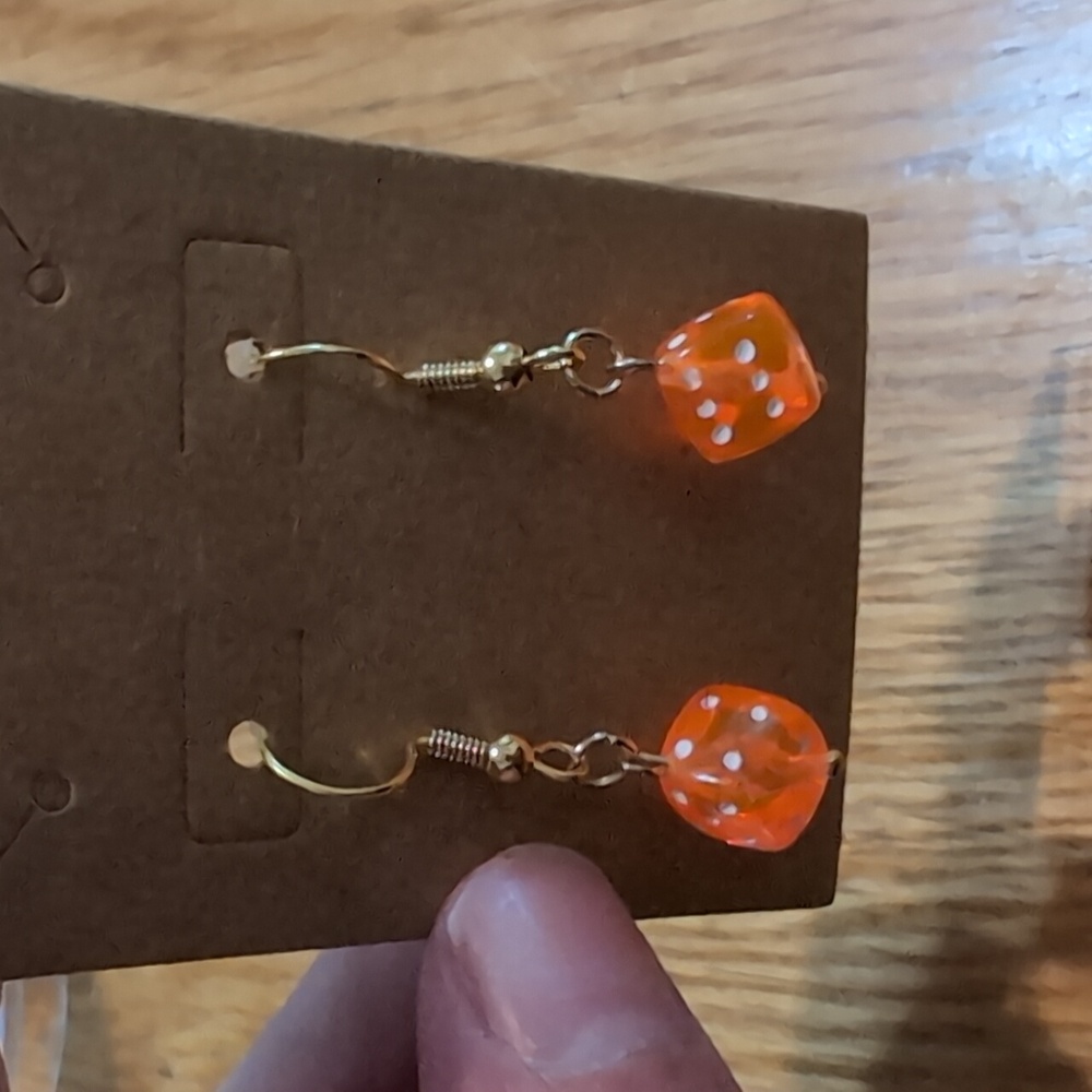 Orange Dice Earrings - Picture 2 of 2